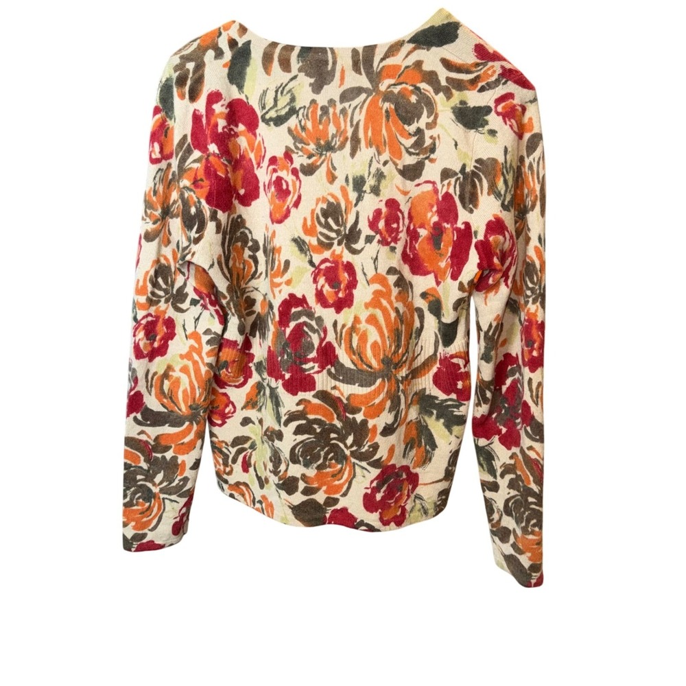 Vintage Susan Bristol Lambswool Angora Floral Cardigan Sweater Orange Red L - Picture 2 of 6